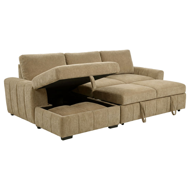 Pastrana Camel Upholstered Sleeper Sectional Sofa LAF Chaise - Ornate Home