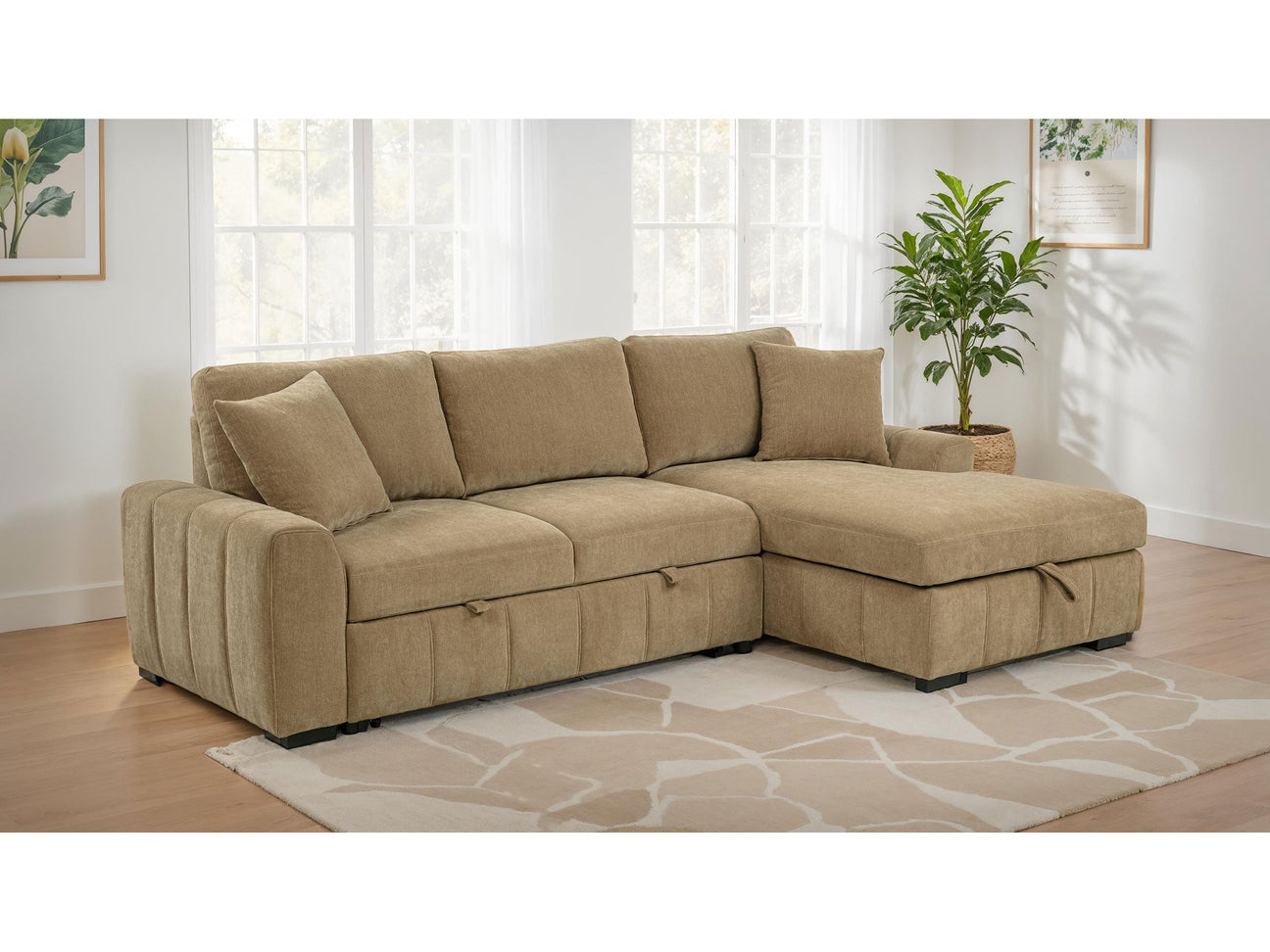 Pastrana Camel Upholstered Sleeper Sectional Sofa RAF Chaise - Ornate Home