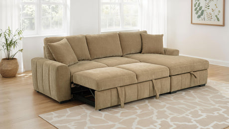 Pastrana Camel Upholstered Sleeper Sectional Sofa RAF Chaise - Ornate Home
