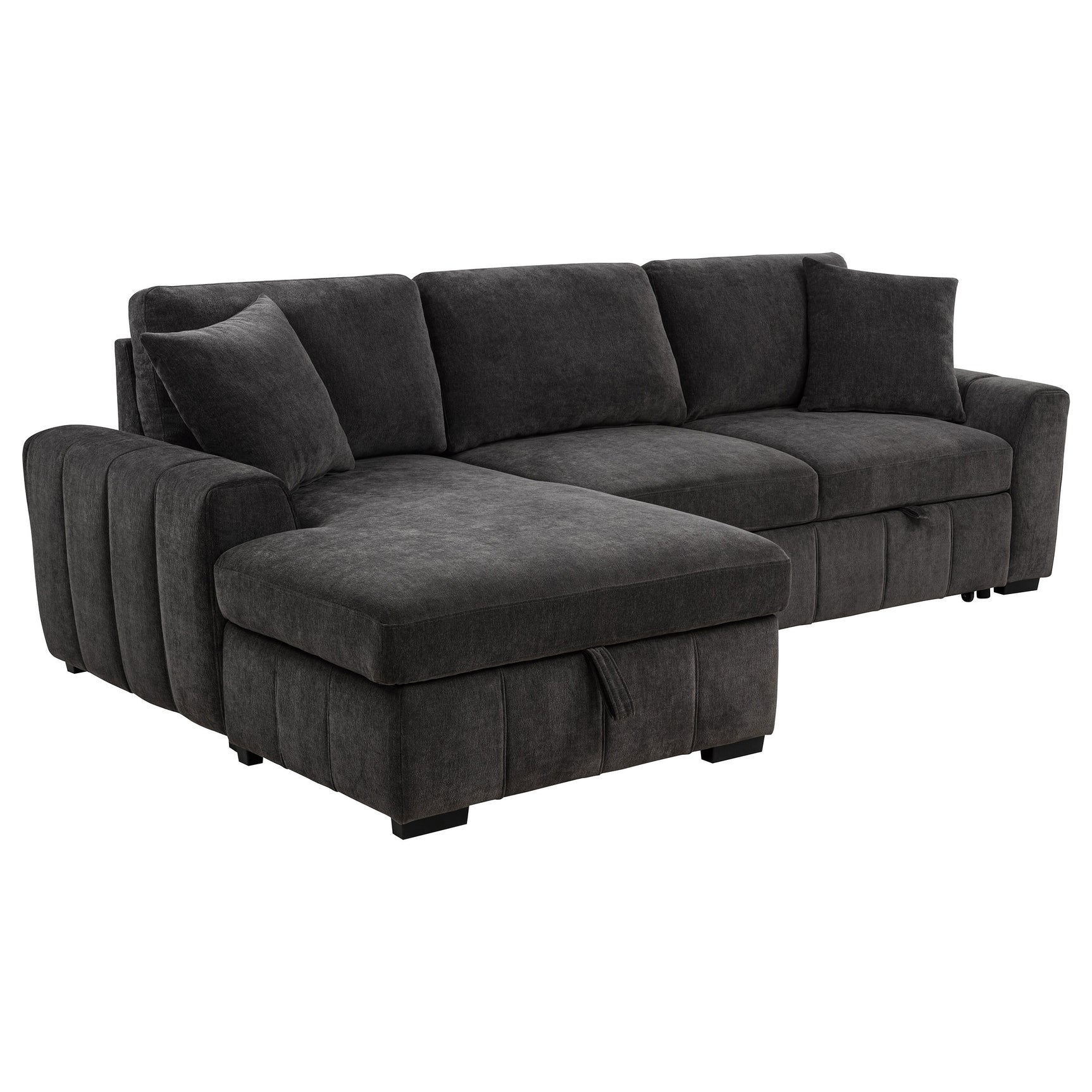 Pastrana Charcoal Grey Upholstered Sleeper Sectional Sofa LAF Chaise - Ornate Home