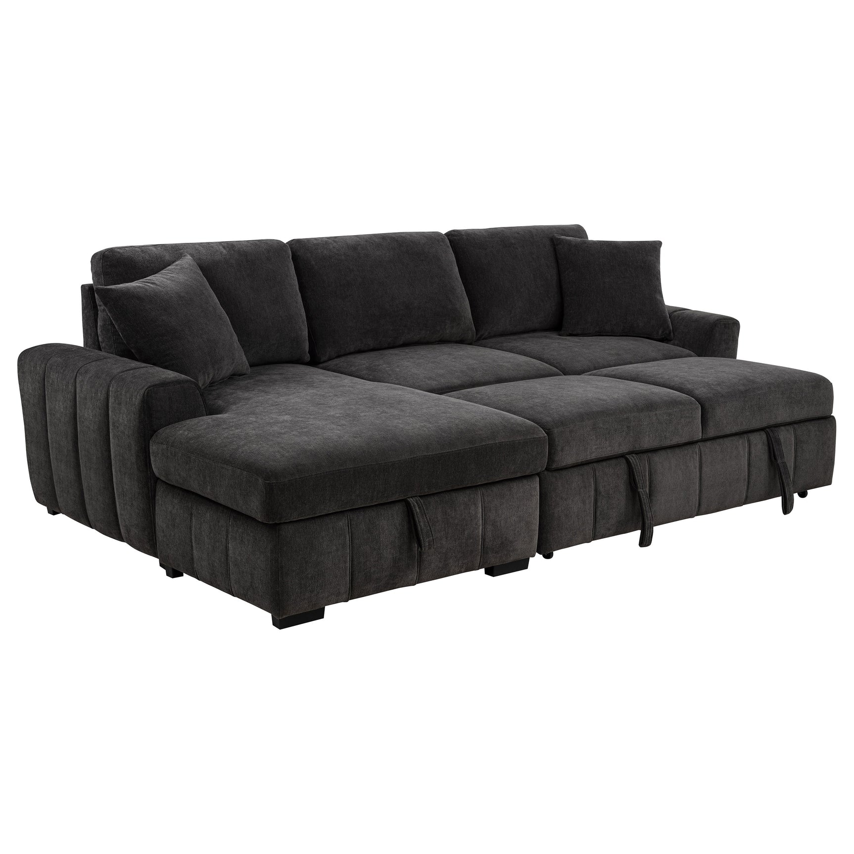 Pastrana Charcoal Grey Upholstered Sleeper Sectional Sofa LAF Chaise - Ornate Home