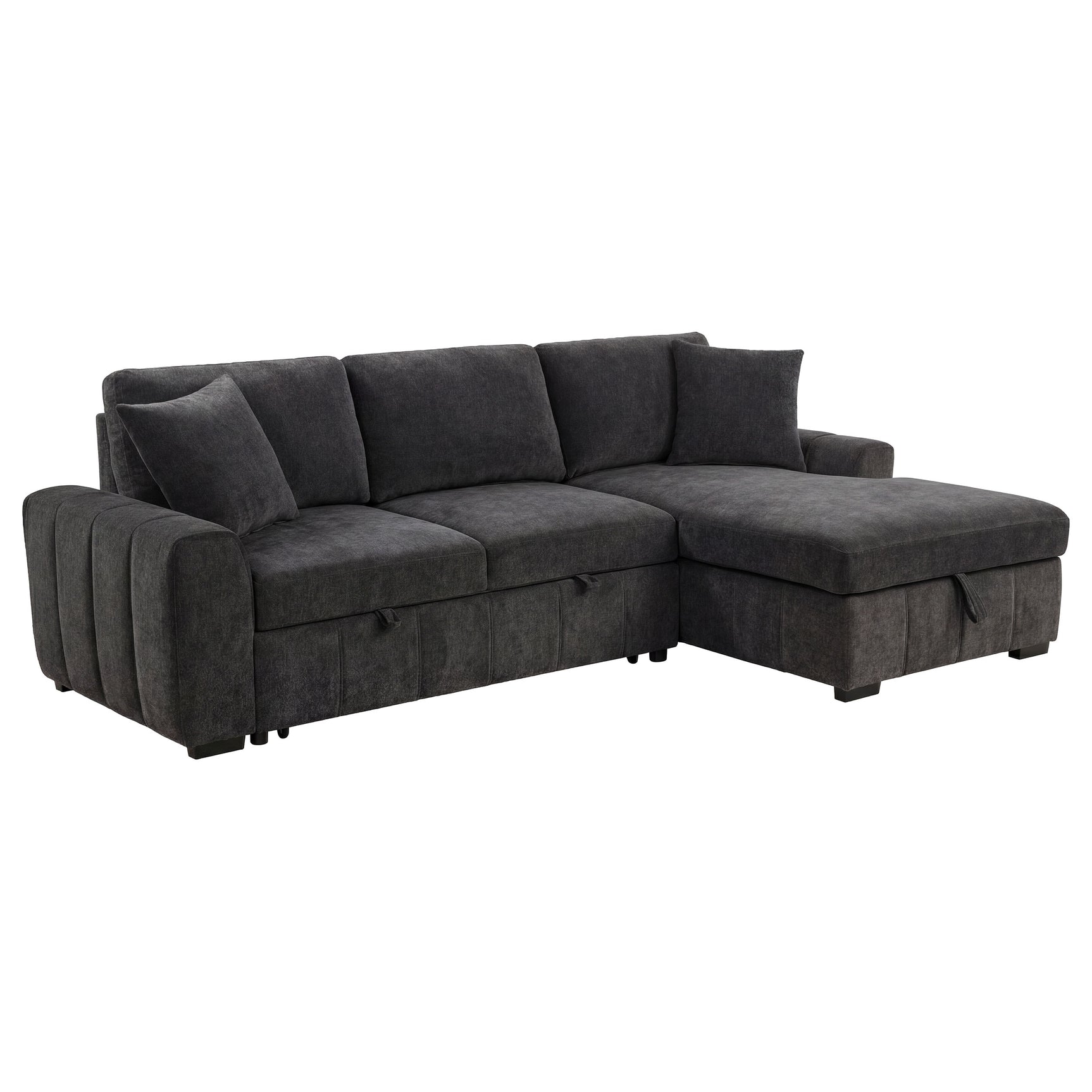 Pastrana Charcoal Grey Upholstered Sleeper Sectional Sofa RAF Chaise - Ornate Home