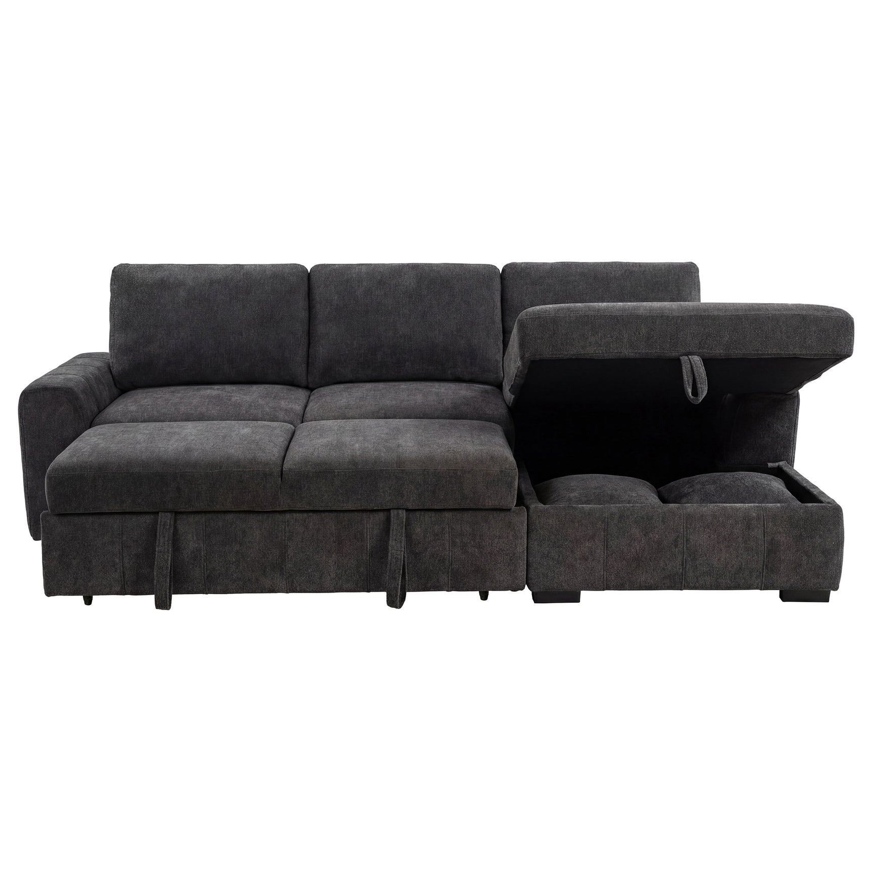 Pastrana Charcoal Grey Upholstered Sleeper Sectional Sofa RAF Chaise - Ornate Home