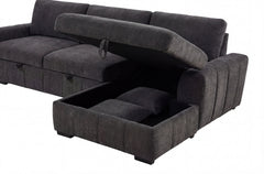 Pastrana Charcoal Grey Upholstered Sleeper Sectional Sofa RAF Chaise - Ornate Home