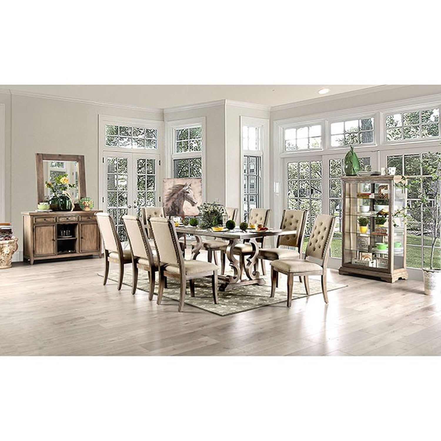 Patience Rustic Natural Tone/Beige 9 Pc Dining Table Set - Ornate Home