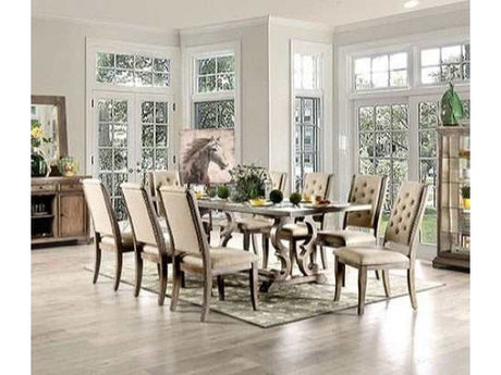 Patience Rustic Natural Tone & Beige Dining Room Set / 9pc - Ornate Home