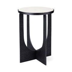 Patrick White/Matte Black Marble Top Metal Accent Table - Ornate Home