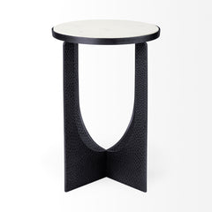 Patrick White/Matte Black Marble Top Metal Accent Table - Ornate Home