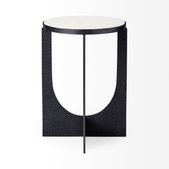 Patrick White/Matte Black Marble Top Metal Accent Table - Ornate Home