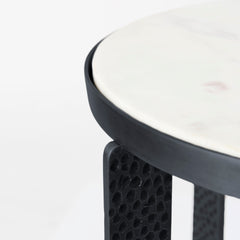 Patrick White/Matte Black Marble Top Metal Accent Table - Ornate Home