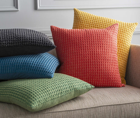 Paulding Textured Yellow Cotton Square Throw Pillow - Ornate Home