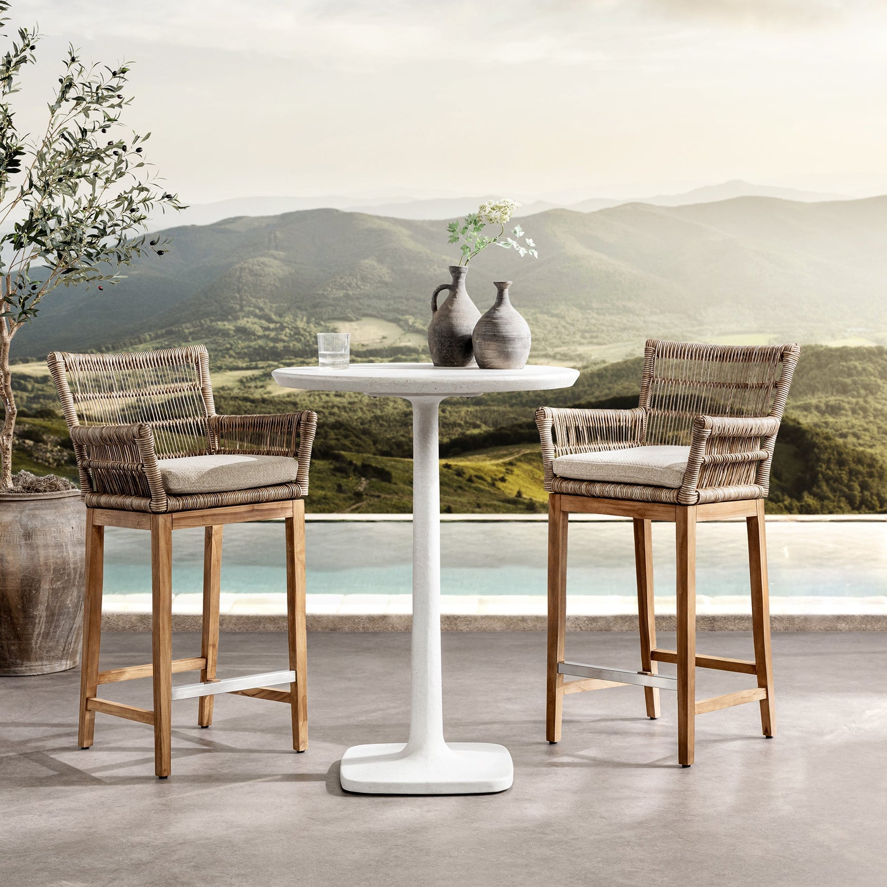 Paulina White Outdoor Bar Table - Ornate Home