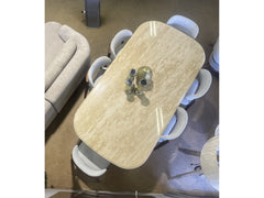 Pauma Travertine Top Dining Room Table w/ Wooden Base - Ornate Home