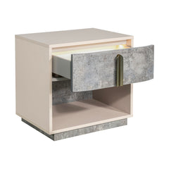 Pavira Stone 1-Drawer Nightstand with LED Lights - Ornate Home