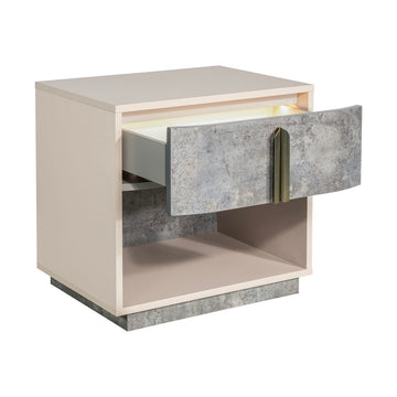 Pavira Stone 1-Drawer Nightstand with LED Lights - Ornate Home
