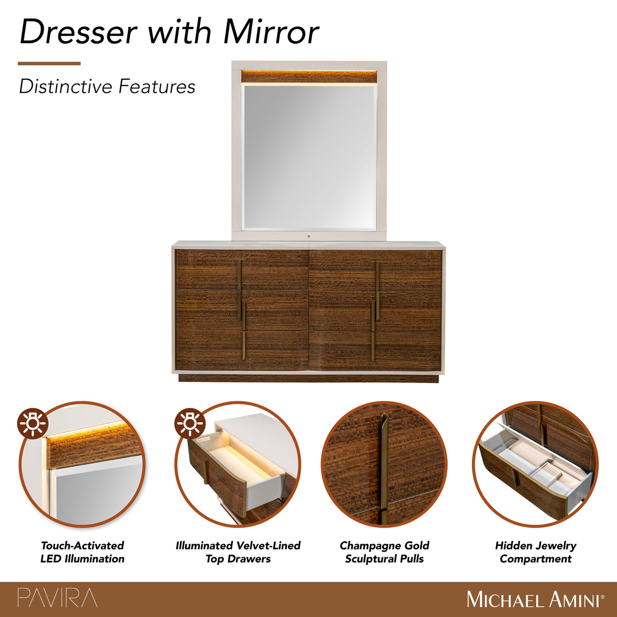 Pavira Walnut Dresser with Mirror