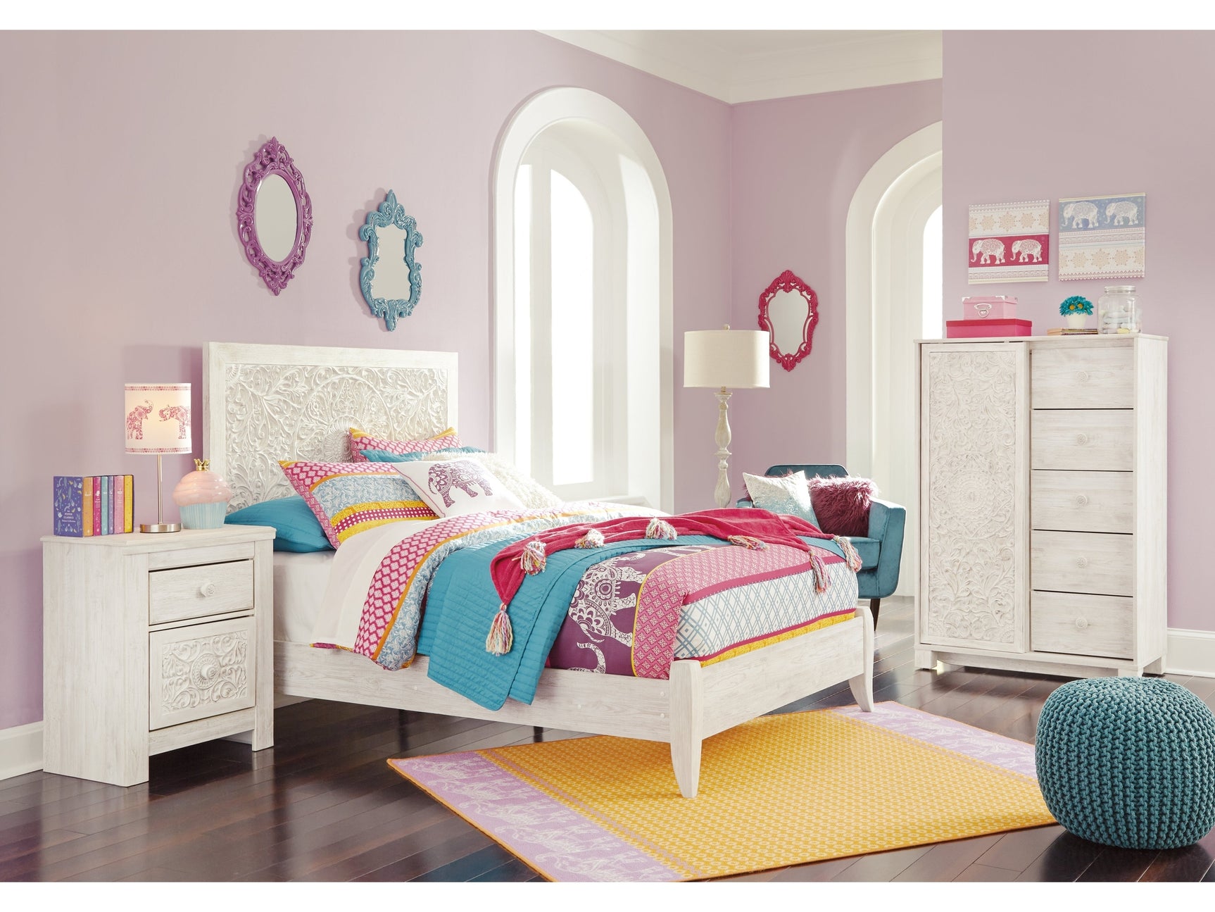 Paxberry Whitewash Full Panel Bedroom Set with Chest and Nightstand - Ornate Home