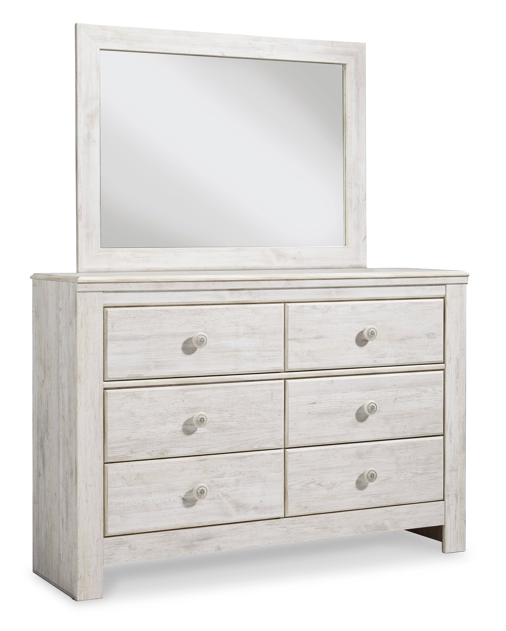 Paxberry Whitewash Full Panel Bedroom Set with Dresser, Mirror and Chest - Ornate Home
