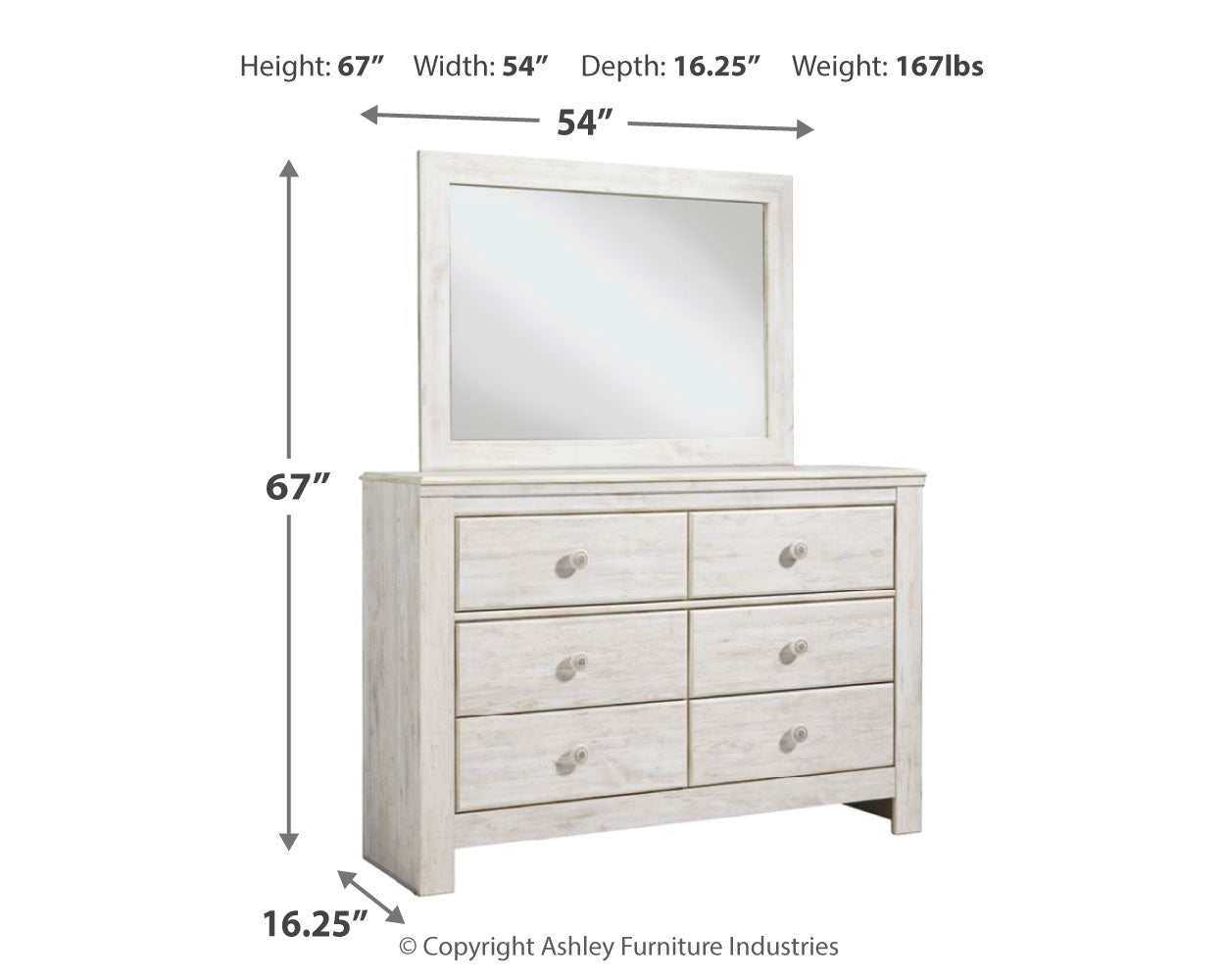 Paxberry Whitewash Full Panel Bedroom Set with Dresser, Mirror and Chest - Ornate Home