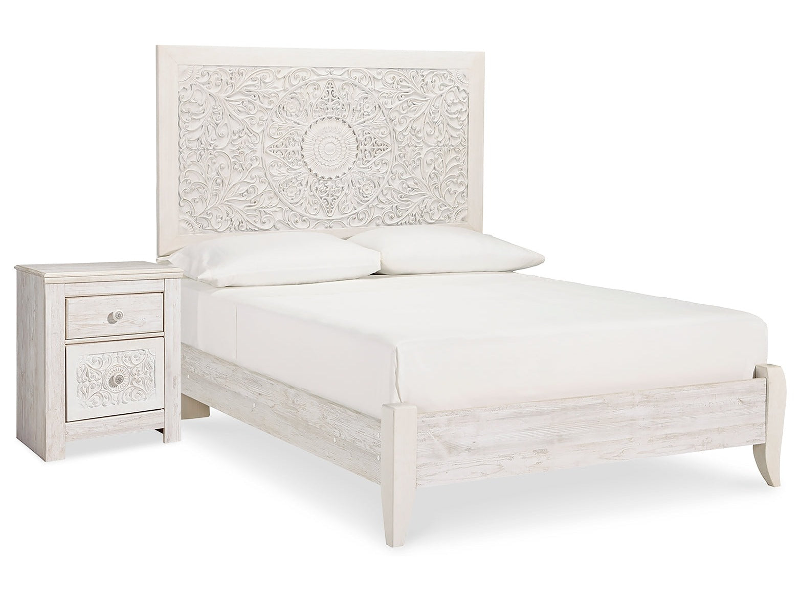 Paxberry Whitewash Full Panel Bedroom Set with Nightstand - Ornate Home