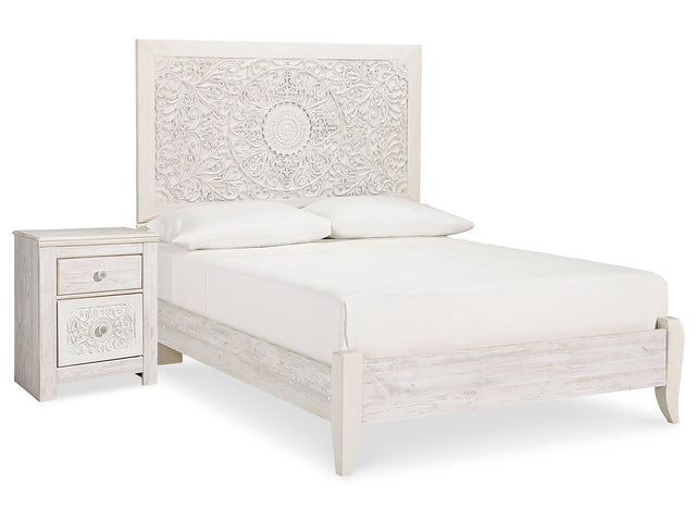 Paxberry Whitewash Full Panel Bedroom Set with Nightstand - Ornate Home