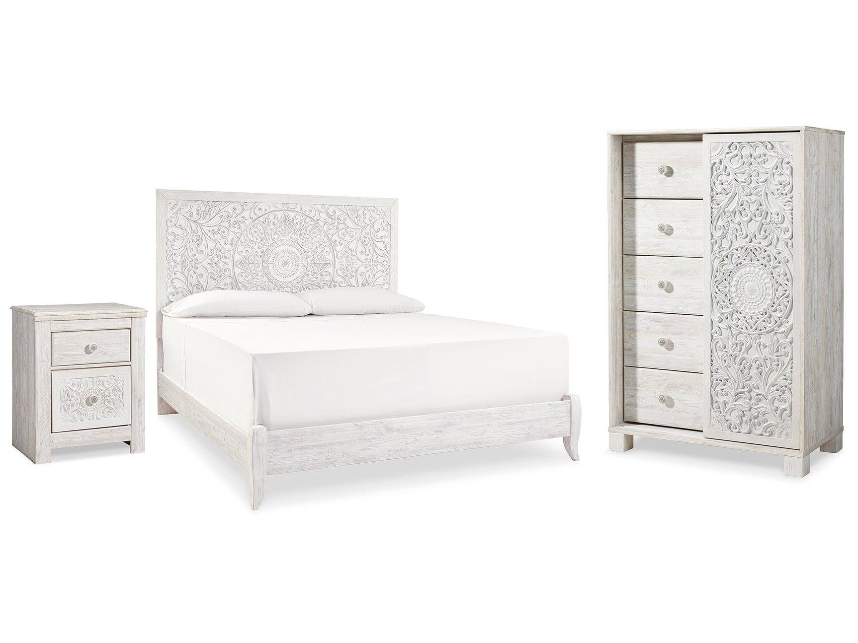 Paxberry Whitewash King Panel Bed & Chest & Nightstand (Online Special Price) - Ornate Home
