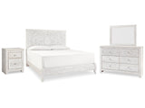 Paxberry Whitewash King Panel Bed & Dresser & Mirror & Nightstand (Online Special Price) - Ornate Home