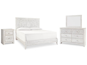 Paxberry Whitewash King Panel Bed & Dresser & Mirror & Nightstand (Online Special Price) - Ornate Home