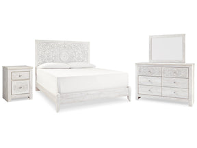 Paxberry Whitewash King Panel Bed & Dresser & Mirror & Nightstand - Ornate Home