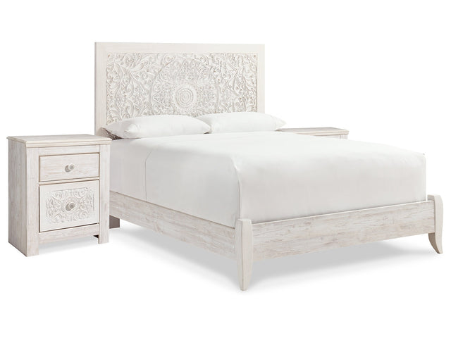 Paxberry Whitewash Queen Panel Bedroom Set with 2 Nightstands - Ornate Home