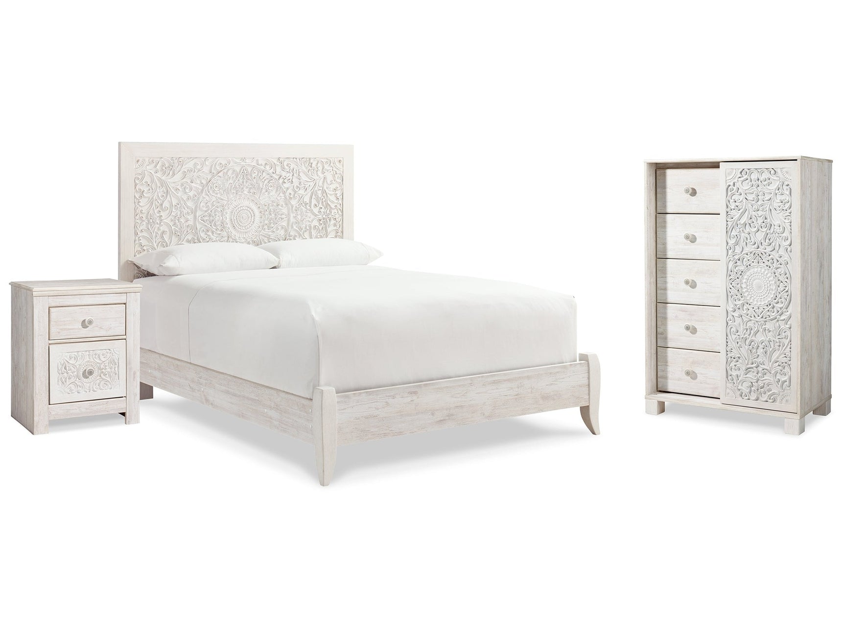 Paxberry Whitewash Queen Panel Bedroom Set with Chest and Nightstand - Ornate Home