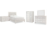 Paxberry Whitewash Queen Panel Bedroom Set with Dresser, Mirror, Chest and 2 Nightstands - Ornate Home