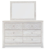 Paxberry Whitewash Queen Panel Bedroom Set with Dresser, Mirror, Chest and 2 Nightstands - Ornate Home