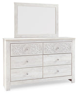 Paxberry Whitewash Queen Panel Bedroom Set with Dresser, Mirror, Chest and 2 Nightstands - Ornate Home