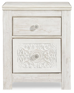 Paxberry Whitewash Queen Panel Bedroom Set with Dresser, Mirror, Chest and 2 Nightstands - Ornate Home
