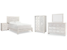 Paxberry Whitewash Queen Panel Bedroom Set with Dresser, Mirror, Chest and Nightstand - Ornate Home