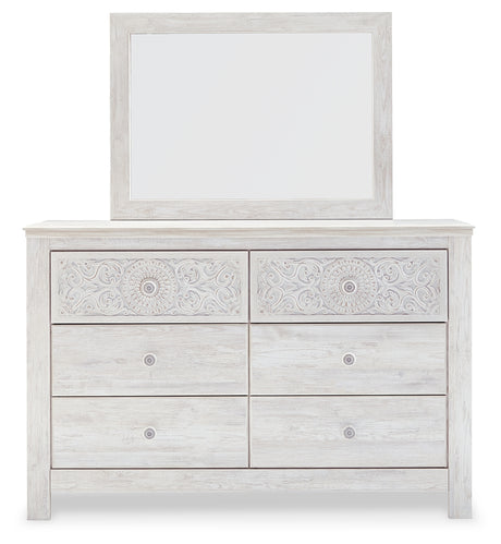 Paxberry Whitewash Queen Panel Bedroom Set with Dresser, Mirror, Chest and Nightstand - Ornate Home