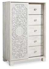 Paxberry Whitewash Queen Panel Bedroom Set with Dresser, Mirror, Chest and Nightstand - Ornate Home