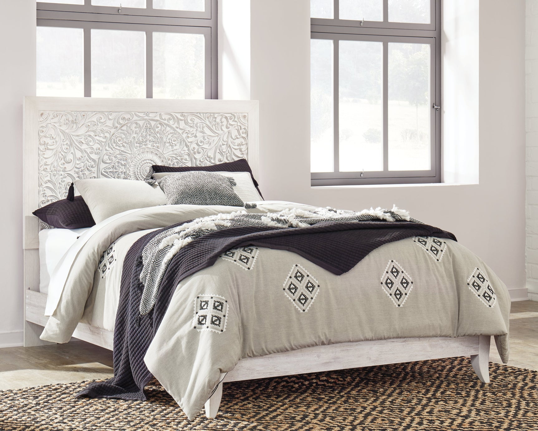 Paxberry Whitewash Queen Panel Bedroom Set with Dresser, Mirror and Nightstand (Online Special Price) - Ornate Home