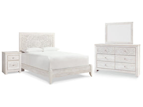 Paxberry Whitewash Queen Panel Bedroom Set with Dresser, Mirror and Nightstand - Ornate Home
