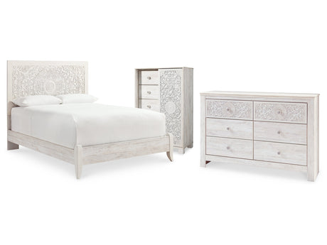 Paxberry Whitewash Queen Panel Bedroom Set with Dresser and Chest - Ornate Home