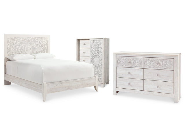 Paxberry Whitewash Queen Panel Bedroom Set with Dresser and Chest - Ornate Home
