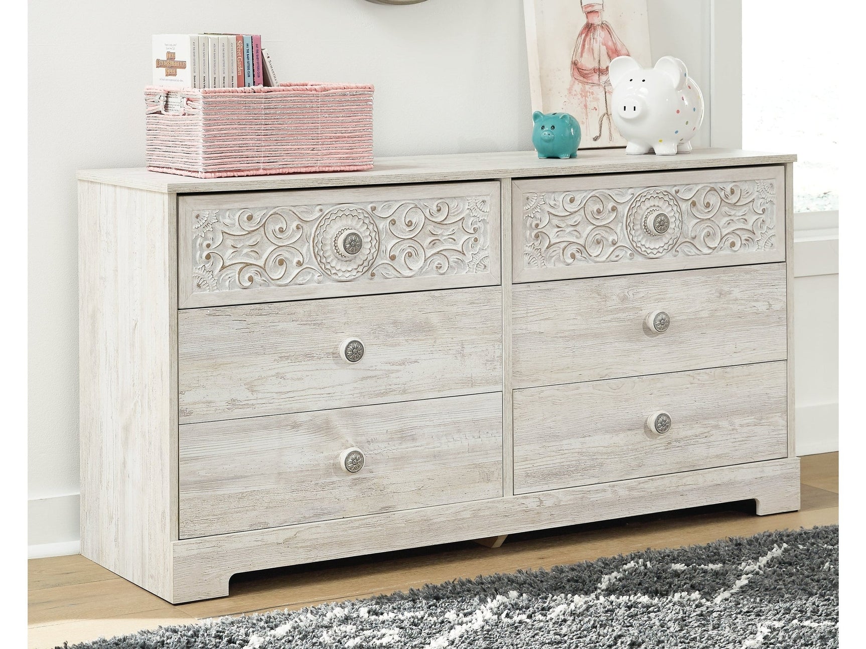Paxberry Whitewash Six Drawer Dresser - Ornate Home