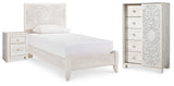 Paxberry Whitewash Twin Panel Bedroom Set with Chest and Nightstand - Ornate Home