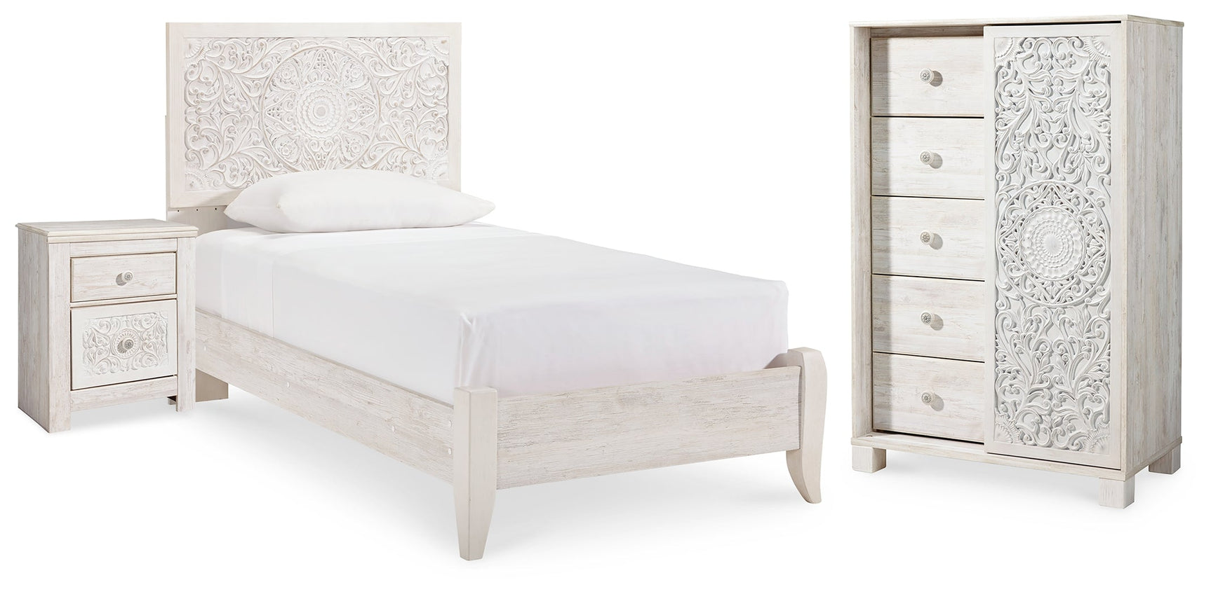 Paxberry Whitewash Twin Panel Bedroom Set with Chest and Nightstand - Ornate Home