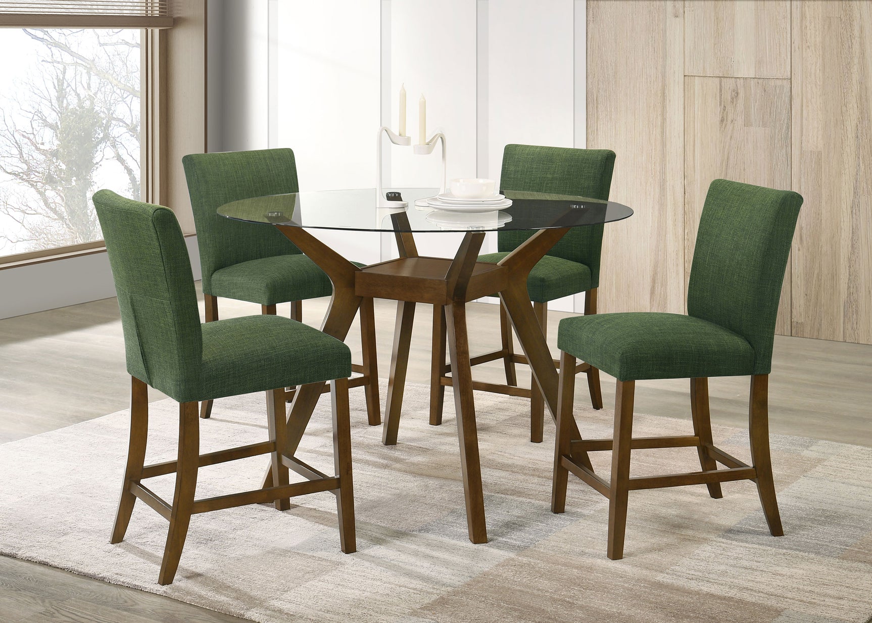 Paxton Brown/Green 5-piece Round Glass Top Counter Height Dining Set - Ornate Home