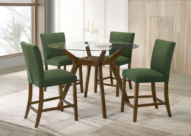Paxton Brown/Green 5-piece Round Glass Top Counter Height Dining Set - Ornate Home