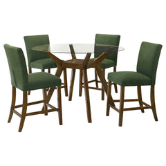 Paxton Brown/Green 5-piece Round Glass Top Counter Height Dining Set - Ornate Home