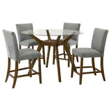 Paxton Brown/Grey 5-piece Round Glass Top Counter Height Dining Set - Ornate Home