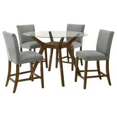 Paxton Brown/Grey 5-piece Round Glass Top Counter Height Dining Set - Ornate Home